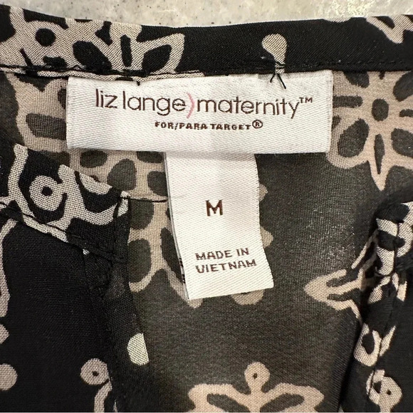 Liz Lange Maternity Black White Maxi Sleeveless Drawstring Waistband Dress Sz M - Picture 5 of 7